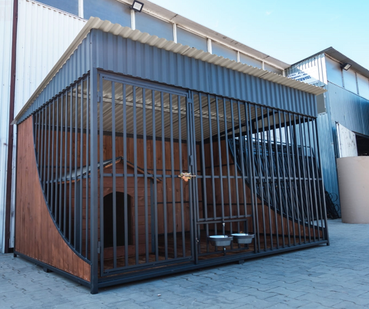 Dog Kennel 2.9x2m Premium matt graphite + floor + kennel xl + side walls+ bowls