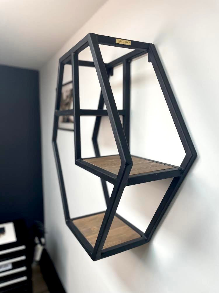 Geometric Industrial Metal & Wood Shelving Unit