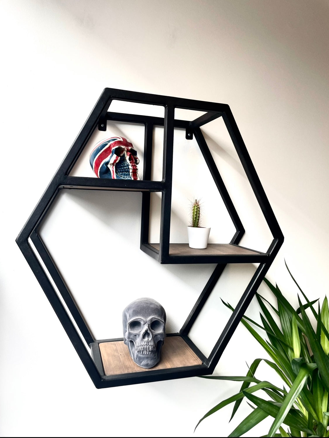 Geometric Industrial Metal & Wood Shelving Unit