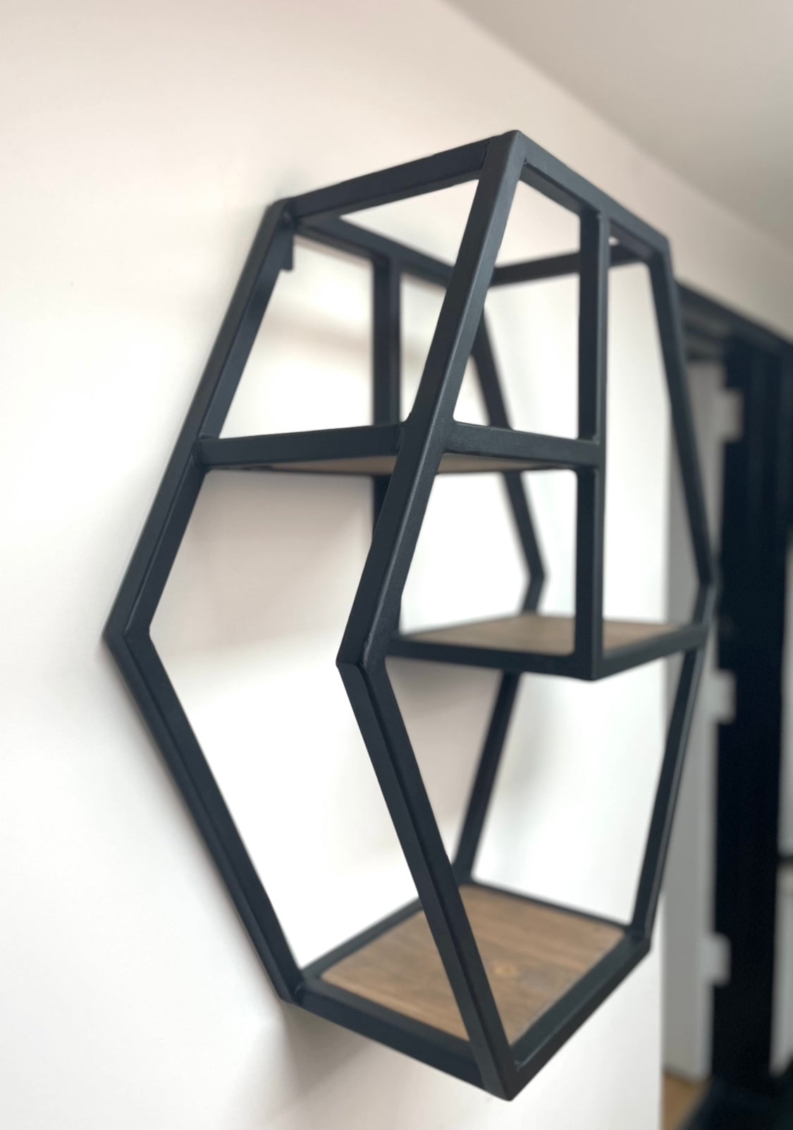 Geometric Industrial Metal & Wood Shelving Unit