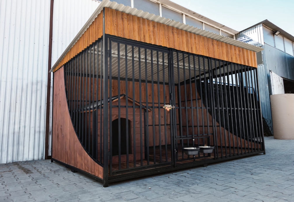 Dog Kennel 2.9 m x 2 m Premium matt black + floor + kennel xl + side walls + bowls