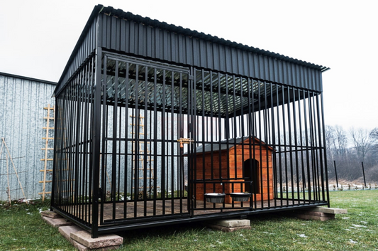 Dog Kennel 2.9 M X 2 M Matt Black + Floor + XL Kennel + Vestibule + Bowls