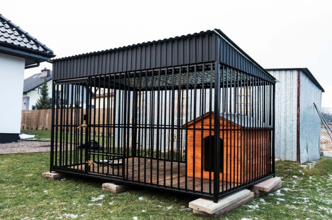 Dog Kennel 2.9 M X 2 M Matt Black + Floor + XL Kennel + Vestibule + Bowls