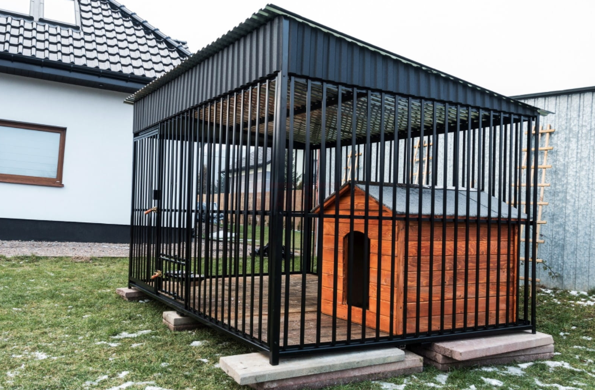 Dog Kennel 2.9 M X 2 M Matt Black + Floor + XL Kennel + Vestibule + Bowls